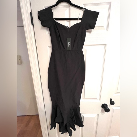 Lulus How Much I Care Navy Off the Shoulder Dress Midnight Blue Navy NWT Size XS - Picture 3 of 9